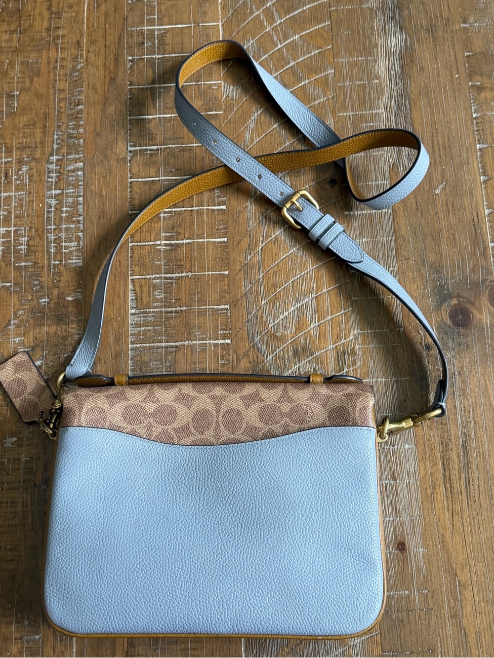 Coach Brown Signature Canvas and Light Blue Leather Crossbody - Picture 3 of 6
